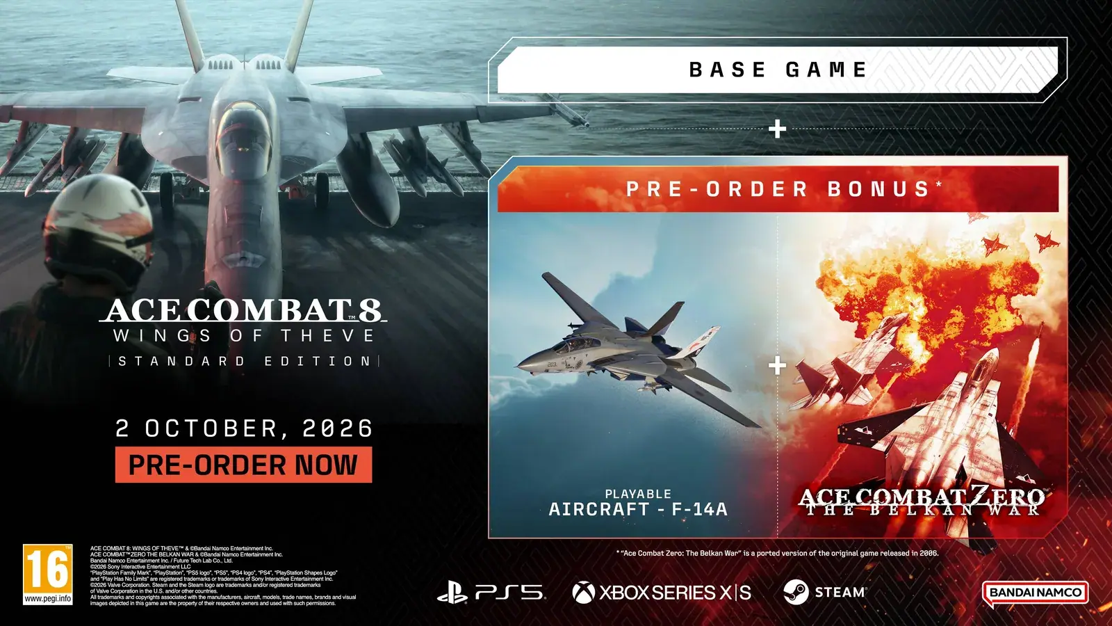 Historical ACE COMBAT 8 Standard Edition preorder artwork showing the base game and preorder bonuses