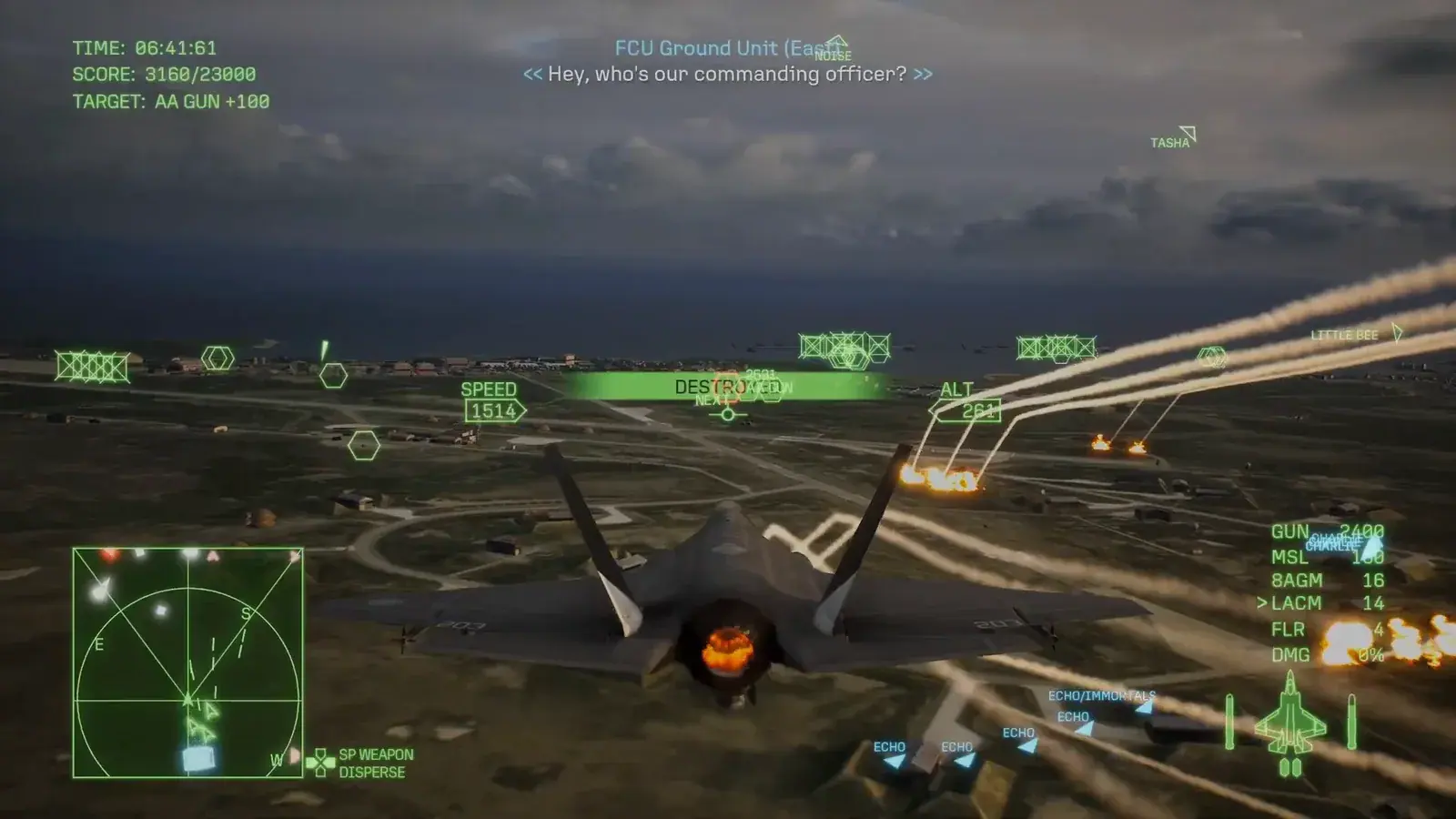 Mission 25 opening airfield attack with ground targets, runway aircraft and the BDA timer visible