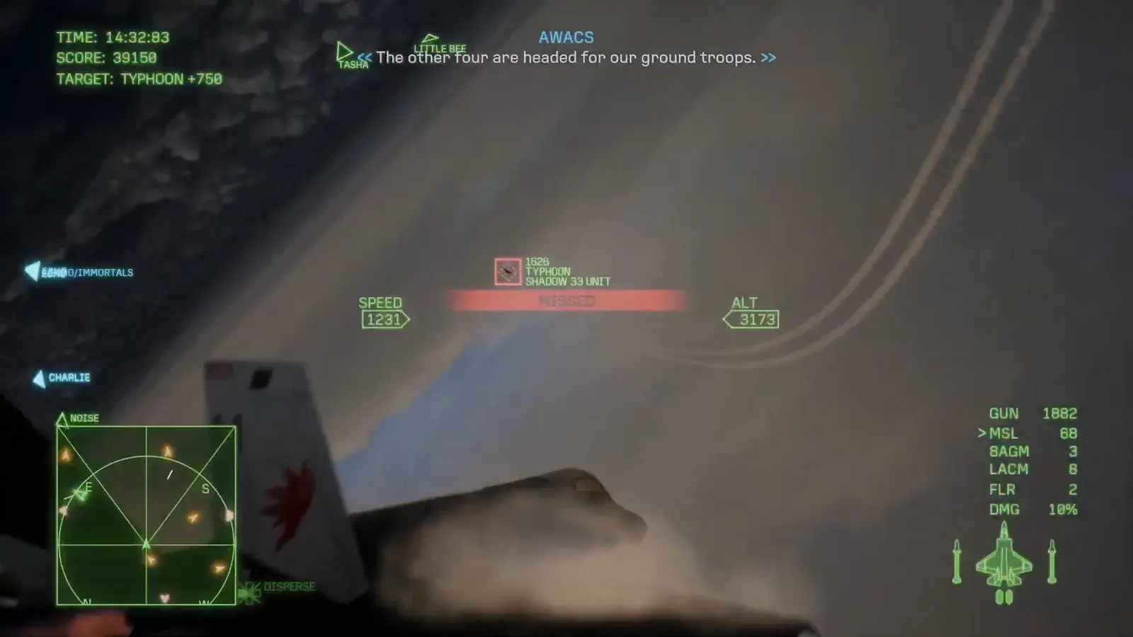 Mission 25 HUD identifying a Typhoon from Shadow 33 Unit during the interception