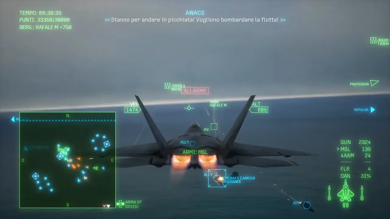 A Rafale M target ahead of Joker Flight with Endurance marked below during the fleet-defense phase
