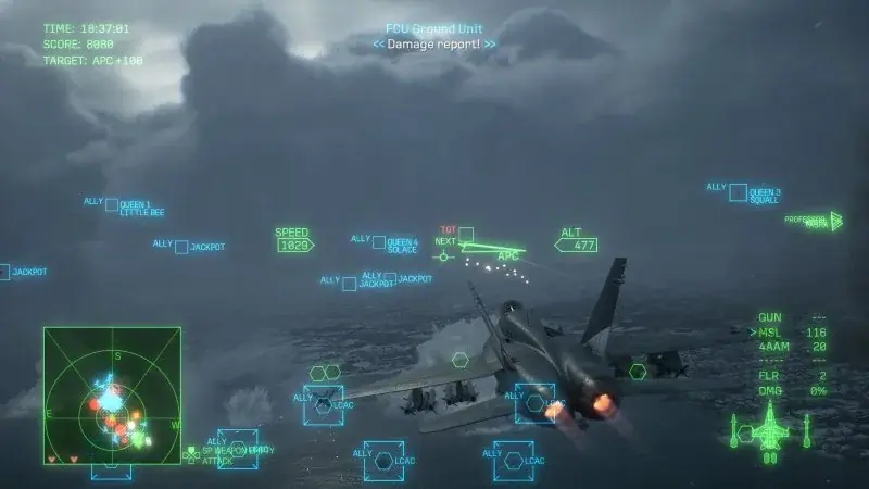 Mission 5 aircraft above allied landing craft during the ground unit damage report