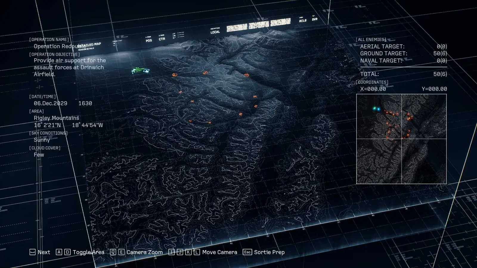 Mission 6 briefing map with Drinwich Airfield objectives and two friendly assault groups
