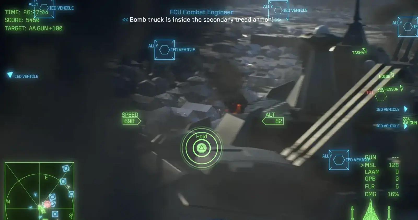 IED VEHICLE markers beside the Land Battleship and a report that a bomb truck is inside its tread armor