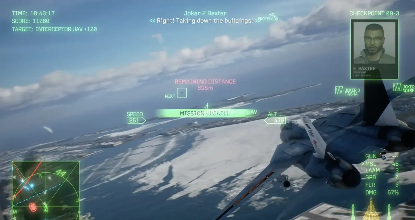 Mission 9 HUD showing Remaining Distance at 895 meters and the NEXT containment marker.