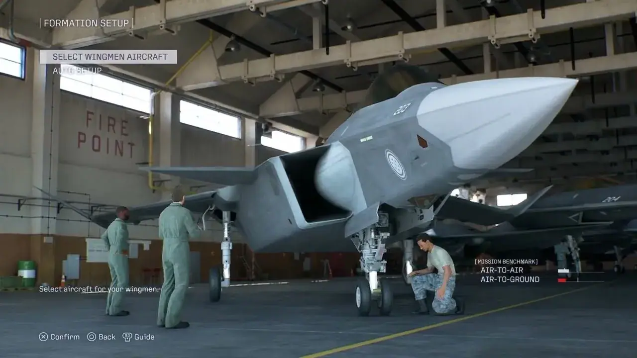 ACE COMBAT 8 formation setup screen for selecting wingman aircraft