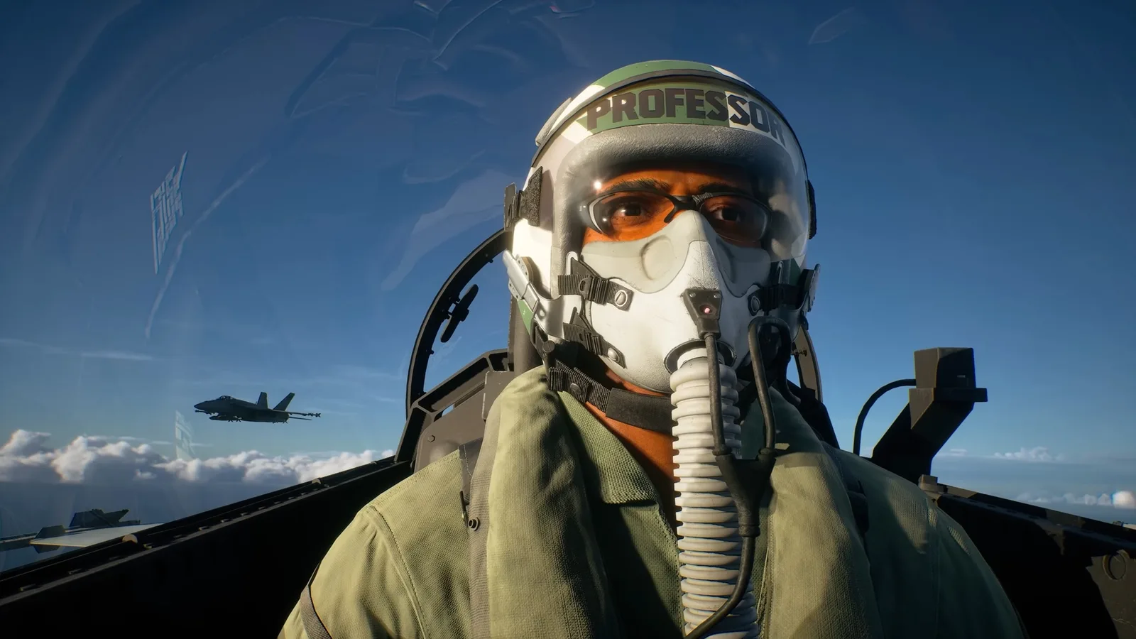 Baxter seated in an aircraft cockpit