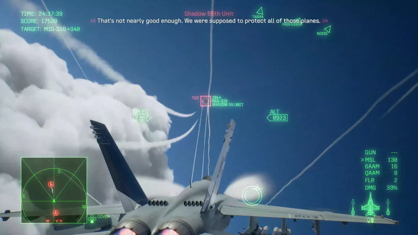 Aircraft in an ACE COMBAT 8 aerial engagement