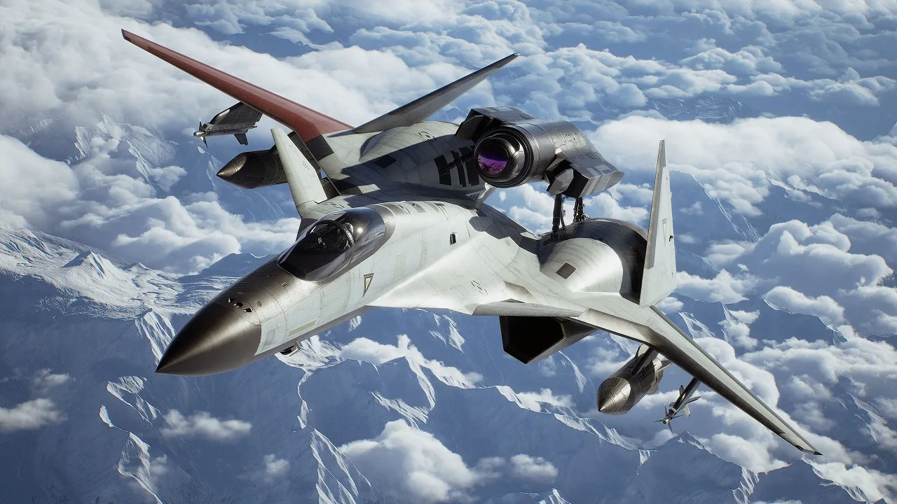 ADFX-02 Morgan–PIXY flying with its white fuselage and red right wing